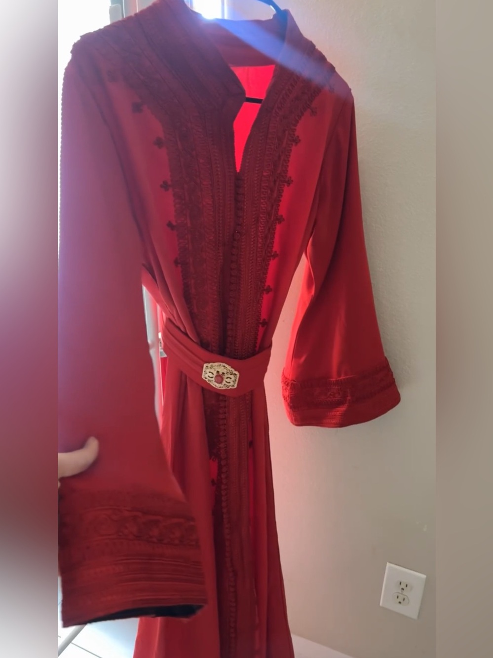 Red Embroidered kaftan with Decorative Belt included worn once